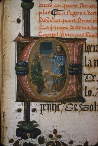Capítol de l'úlcera de cama. Gui de Chaulhac, 'Inventari de la cirurgia', ms. Vat. lat. 4804, f. 115r