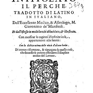7. Una de les moltes edicions italianes posteriors de l'obra de Manfredi, ja amb el títol d''Il perché' (Venècia, Licio Spineda, 1600).