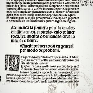 9. Inici del text de la traducció catalana de l'obra de Manfredi, atribuïda a Albert el Gran (Barcelona, Pere Posa, 1499).