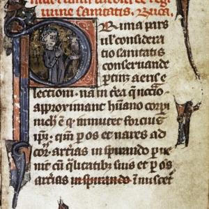 5. Manuscrit llatí del 'Regimen sanitatis ad regem Aragonum' d'Arnau de Vilanova (Oxford, Bodleian Library, ms. Douce 2, f. 108r, França, 2n quart del s. XIV).