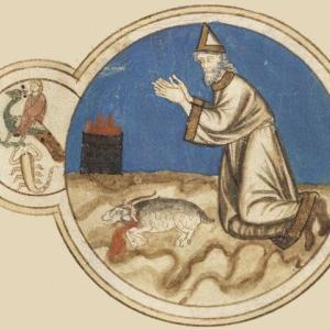 6. Un mag sacrificant a Mercuri, a l''Astromagia' (Vaticà, BAV, ms. Reg. lat. 1283, f. 33r).