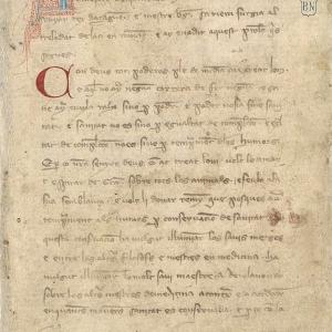 9. Pròleg de Berenguer Sarriera al manuscrit M de la traducció catalana del 'Regiment de sanitat' d'Arnau (Madrid, BNE, ms. 10078, f 3r).