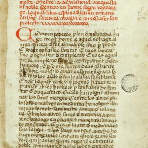 11. Pròleg de Berenguer Sarriera al manuscrit B de la traducció catalana del 'Regiment de sanitat' d'Arnau (Barcelona, BC, ms. 1829, f 4r).