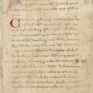 9. Foreword by Berenguer Sarriera in manuscript M of the Catalan translation of Arnald’s 'Regimen of Health' (Madrid, BNE, MS 10078, f 3r).