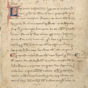 10. Beginning of the text of the work in manuscript M of the Catalan translation of Arnald’s 'Regimen of Health' (Madrid, BNE, MS 10078, f 5r).